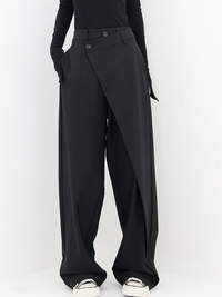 Damen Weite Hose mit Asymmetrischem Design und Bundfalten-Schwarz-S-Luzern Mode