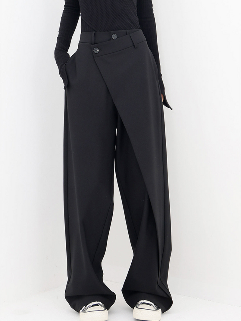 Damen Weite Hose mit Asymmetrischem Design und Bundfalten-Schwarz-S-Luzern Mode