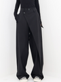 Damen Weite Hose mit Asymmetrischem Design und Bundfalten-Schwarz-S-Luzern Mode