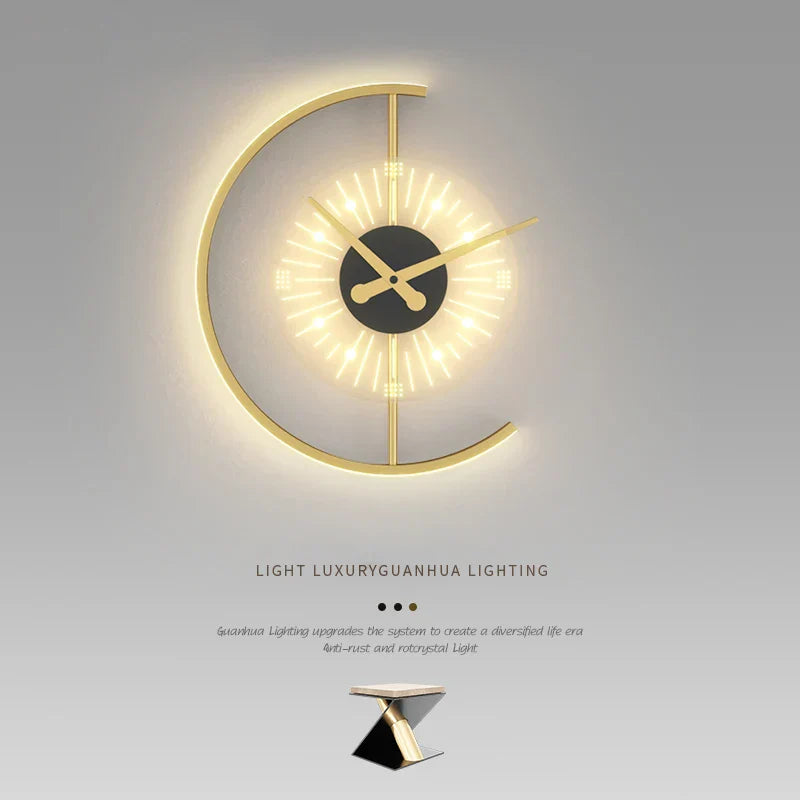 Leuchtende Uhr | Gold Modern Skandinavisch Vielseitig Stilvoll-Gold-3-farbiges Licht-Luzern Mode