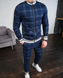 Herren Kleidungset | 2-teilig | Kariert | Reguläre Passform | Hose | Pullover-Blau-S-Luzern Mode