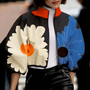Damen Blumenjacke mit auffälligem Muster und Reißverschluss-Blau-XS-Luzern Mode