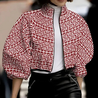 Damen Blumenjacke mit auffälligem Muster und Reißverschluss-Rot-XS-Luzern Mode
