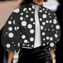 Damen Blumenjacke mit auffälligem Muster und Reißverschluss-Schwarz-XS-Luzern Mode