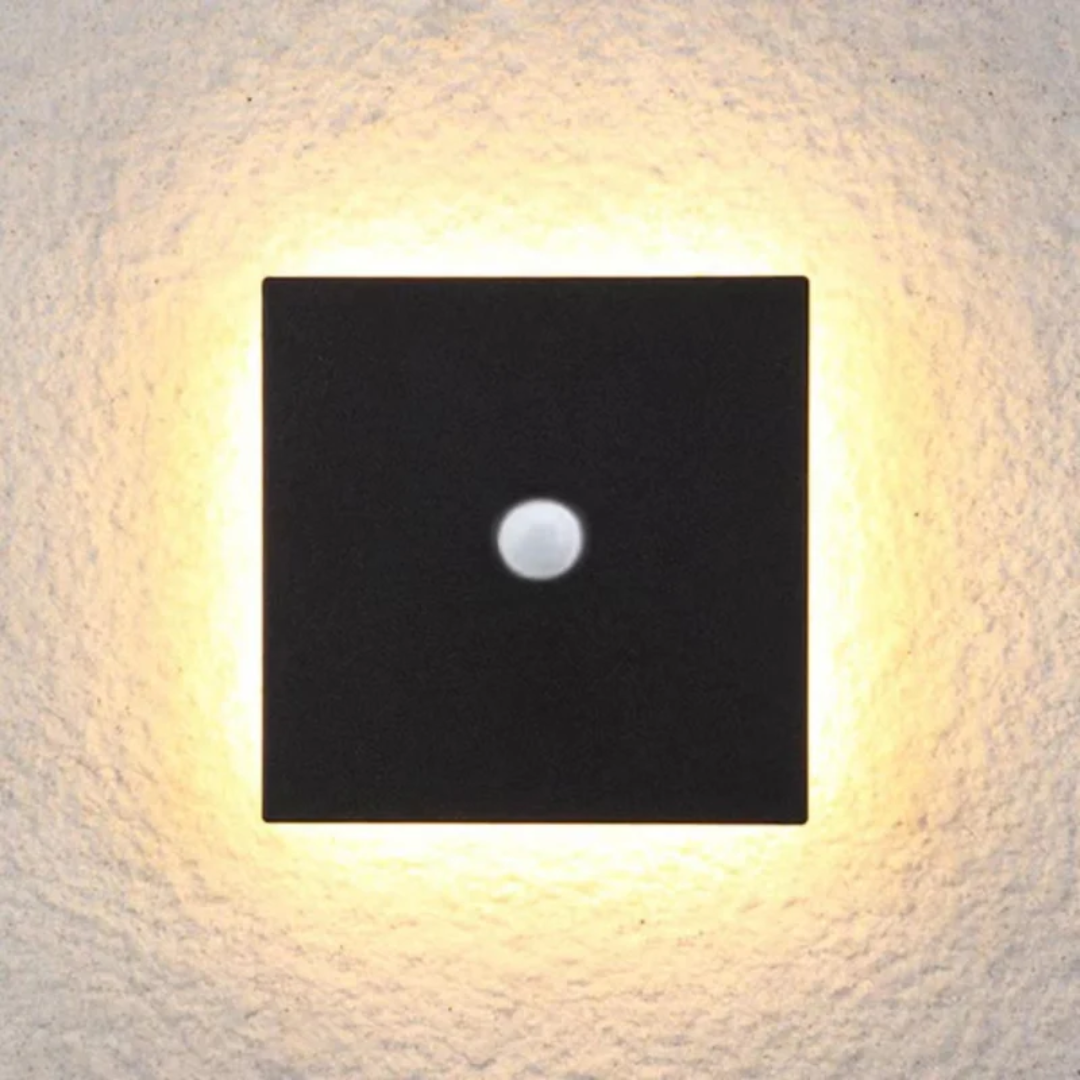 LED-Wandlampe | Modern Langlebig Stilvoll Minimalistisch Vielseitig-Warmweiß mit Bewegungssensor-Quadratisch klein-Schwarz-Luzern Mode