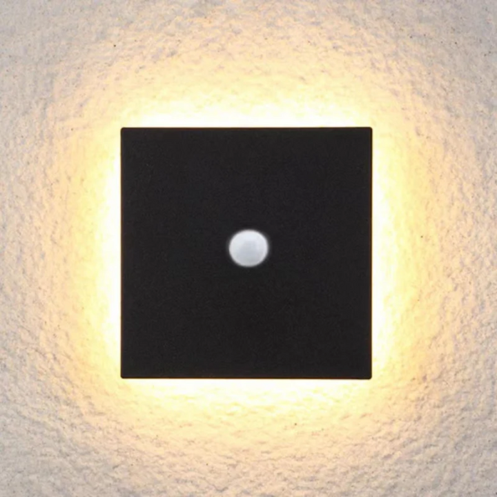 LED-Wandlampe | Modern Langlebig Stilvoll Minimalistisch Vielseitig-Warmweiß mit Bewegungssensor-Quadratisch klein-Schwarz-Luzern Mode