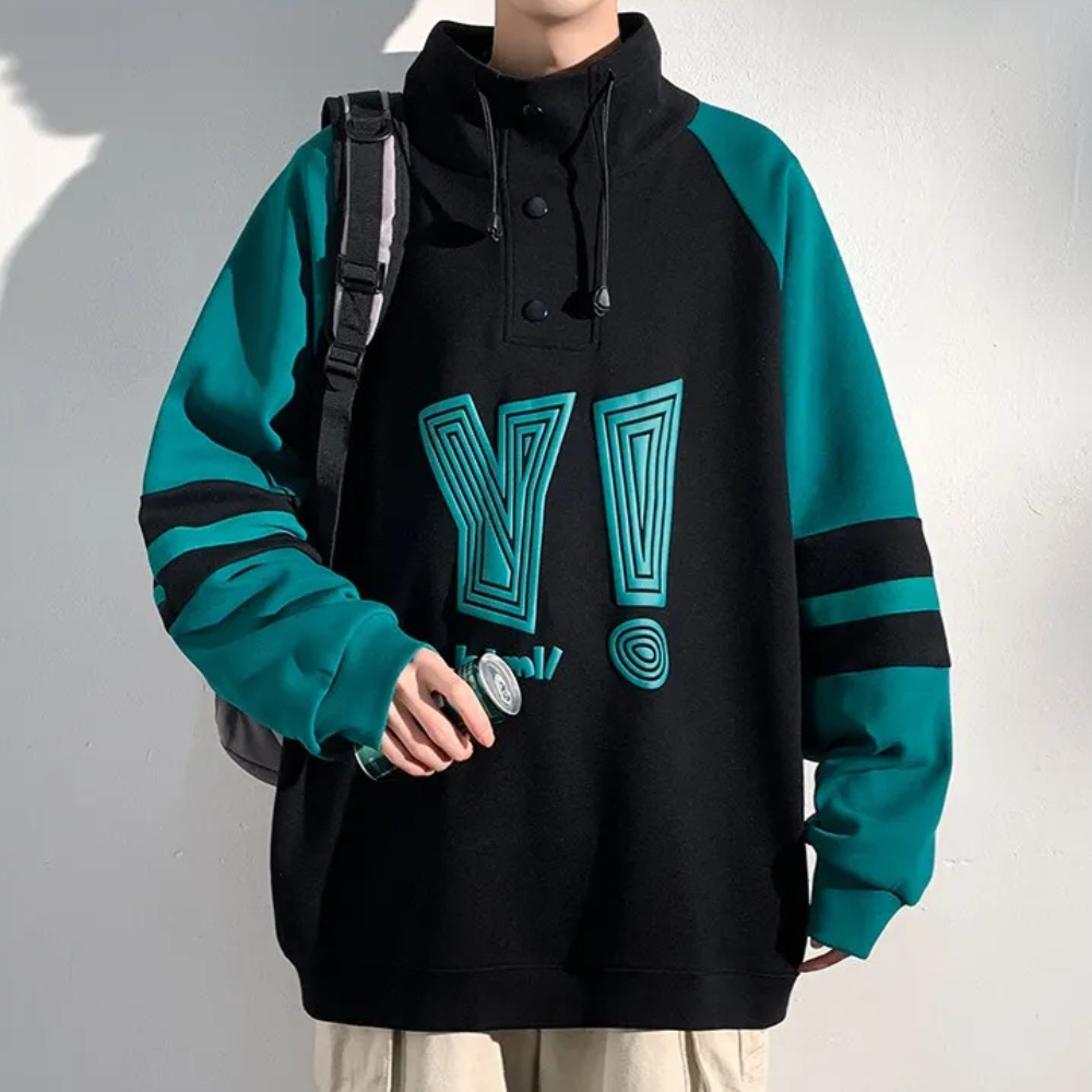 Herren Kapuzenpullover mit Knöpfen und Kordelzug Design-Schwarz-S-Luzern Mode