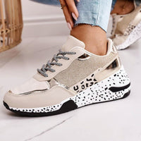 Damen Sneakers | Ergonomisch | Punktmuster | Schnürung | Niedrig-Gold-35-Luzern Mode