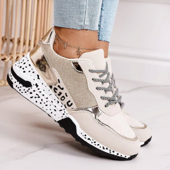 Damen Sneakers | Ergonomisch | Punktmuster | Schnürung | Niedrig-Luzern Mode