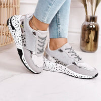 Damen Sneakers | Ergonomisch | Punktmuster | Schnürung | Niedrig-Silber-35-Luzern Mode