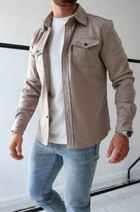 Herren Hemdjacke | Knöpfe | Unifarben | Reguläre Passform | Kragen | Brusttasche-Aprikose-S-Luzern Mode