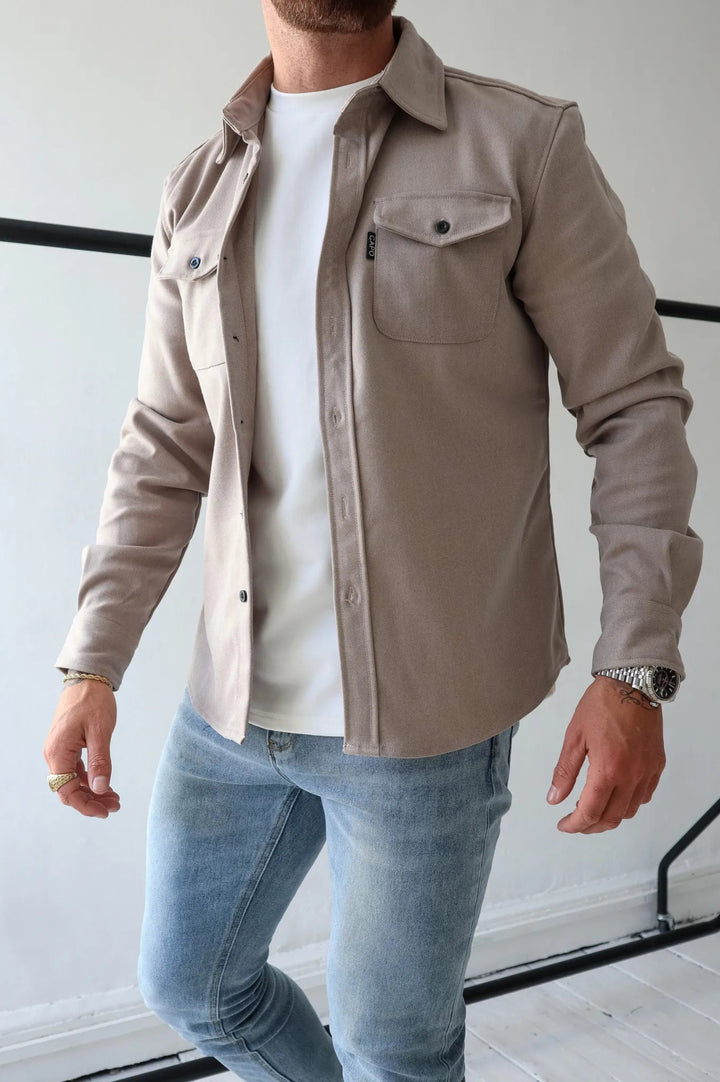 Herren Hemdjacke | Knöpfe | Unifarben | Reguläre Passform | Kragen | Brusttasche-Aprikose-S-Luzern Mode
