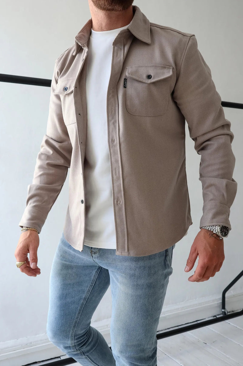 Herren Hemdjacke | Knöpfe | Unifarben | Reguläre Passform | Kragen | Brusttasche-Aprikose-S-Luzern Mode