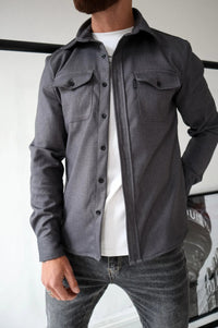 Herren Hemdjacke | Knöpfe | Unifarben | Reguläre Passform | Kragen | Brusttasche-Dunkelgrau-S-Luzern Mode