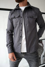 Herren Hemdjacke | Knöpfe | Unifarben | Reguläre Passform | Kragen | Brusttasche-Dunkelgrau-S-Luzern Mode