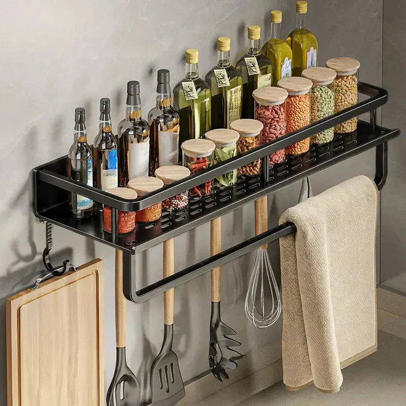 Schwarzes Küchenregal | Modern Vielseitig Langlebig Praktisch Platzsparend-Luzern Mode