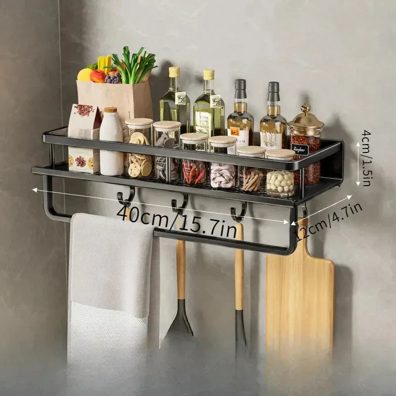 Schwarzes Küchenregal | Modern Vielseitig Langlebig Praktisch Platzsparend-40cm mit Halterung-Luzern Mode