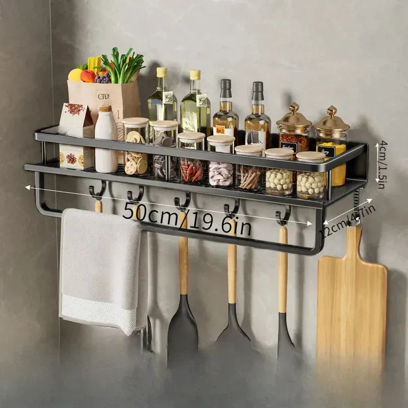 Schwarzes Küchenregal | Modern Vielseitig Langlebig Praktisch Platzsparend-50cm mit Halterung-Luzern Mode