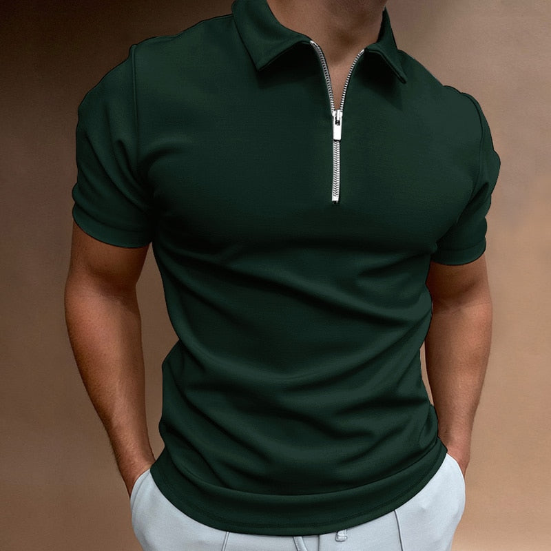 Slim Fit Zip Polo Herren | Reißverschluss Shirt Sommer | 1+1 Gratis Aktion-Dunkelgrün-S-Luzern Mode