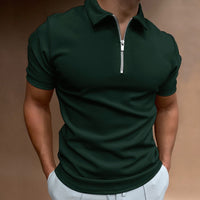 Slim Fit Zip Polo Herren | Reißverschluss Shirt Sommer | 1+1 Gratis Aktion-Dunkelgrün-S-Luzern Mode