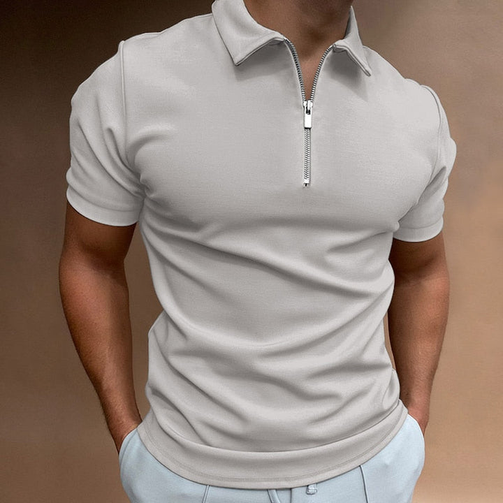 Slim Fit Zip Polo Herren | Reißverschluss Shirt Sommer | 1+1 Gratis Aktion-Grau-S-Luzern Mode