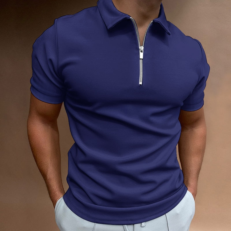 Slim Fit Zip Polo Herren | Reißverschluss Shirt Sommer | 1+1 Gratis Aktion-Marineblau-S-Luzern Mode