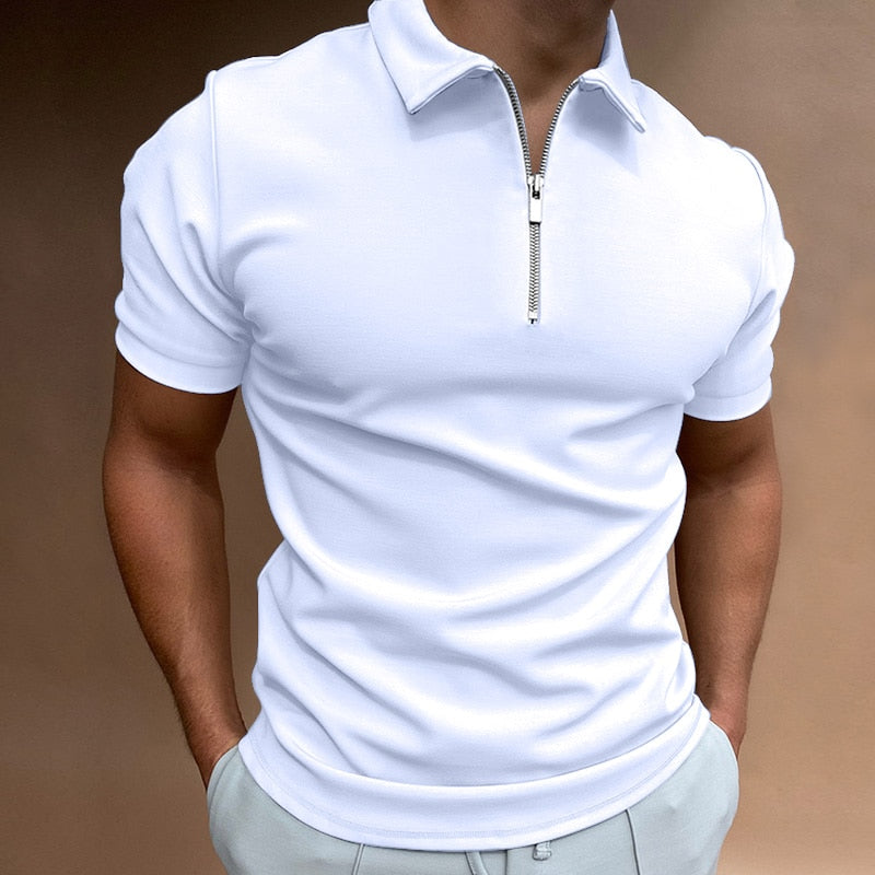 Slim Fit Zip Polo Herren | Reißverschluss Shirt Sommer | 1+1 Gratis Aktion-Weiß-S-Luzern Mode