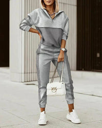 Bequemes modernes Damen-Trainingsanzug mit Muster-Design-Grau-XS-Luzern Mode