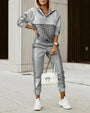 Bequemes modernes Damen-Trainingsanzug mit Muster-Design-Grau-XS-Luzern Mode