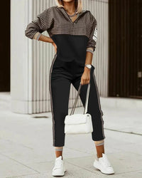 Bequemes modernes Damen-Trainingsanzug mit Muster-Design-Schwarz/Braun-XS-Luzern Mode