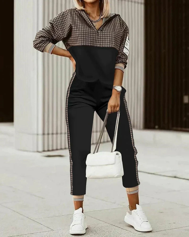 Bequemes modernes Damen-Trainingsanzug mit Muster-Design-Schwarz/Braun-XS-Luzern Mode