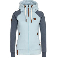 Damen Kapuzenjacke mit Reißverschluss und Kordelzug-Hellblau-S-Luzern Mode
