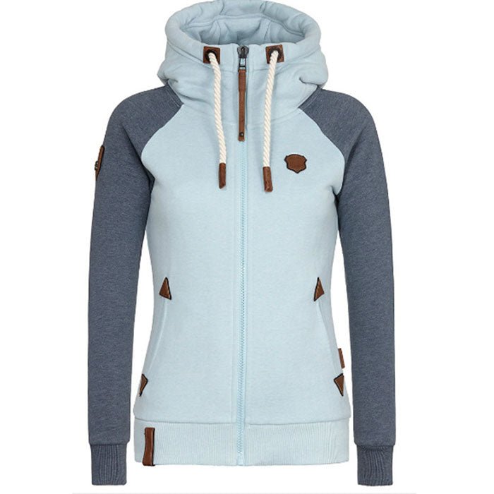 Damen Kapuzenjacke mit Reißverschluss und Kordelzug-Hellblau-S-Luzern Mode