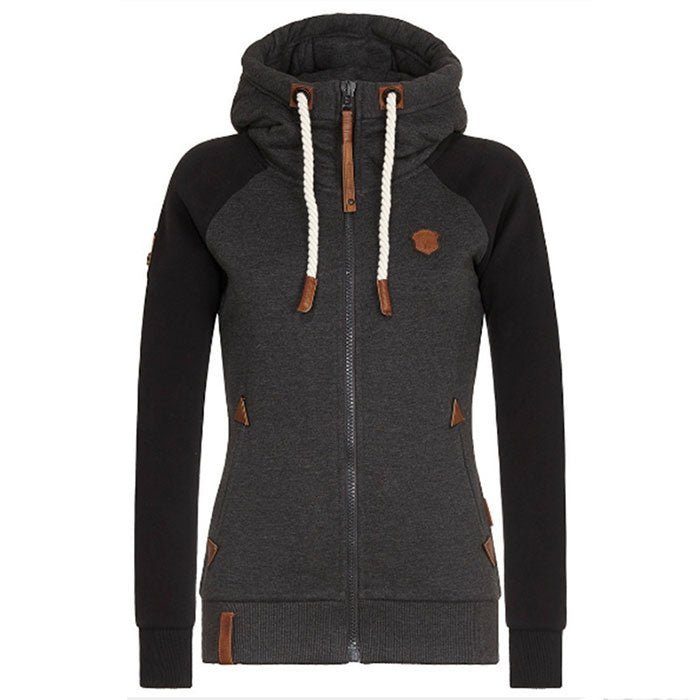 Damen Kapuzenjacke mit Reißverschluss und Kordelzug-Schwarz-S-Luzern Mode