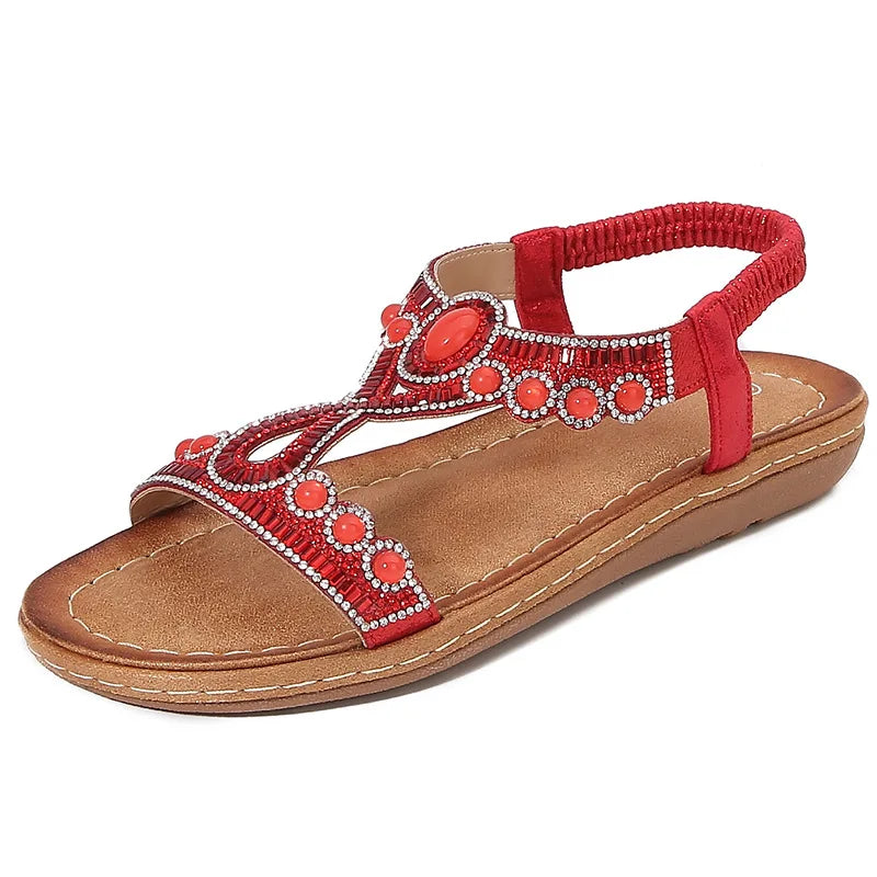 Strass Sandalen Damen | Glitzer Look | Trendy Sommerschuh | Flach & bequem-Rot-36-Luzern Mode