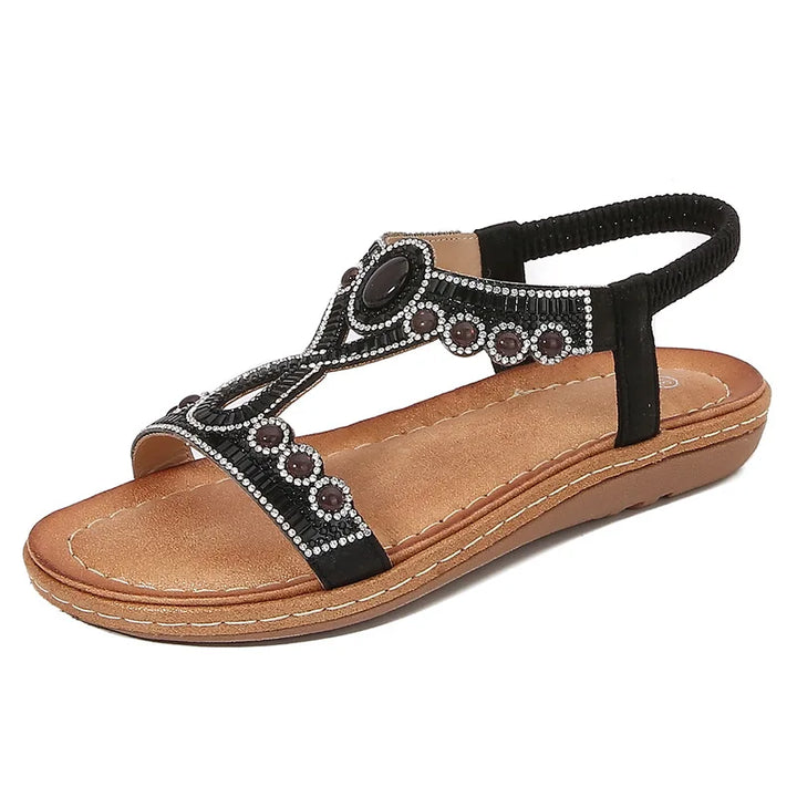 Strass Sandalen Damen | Glitzer Look | Trendy Sommerschuh | Flach & bequem-Schwarz-36-Luzern Mode