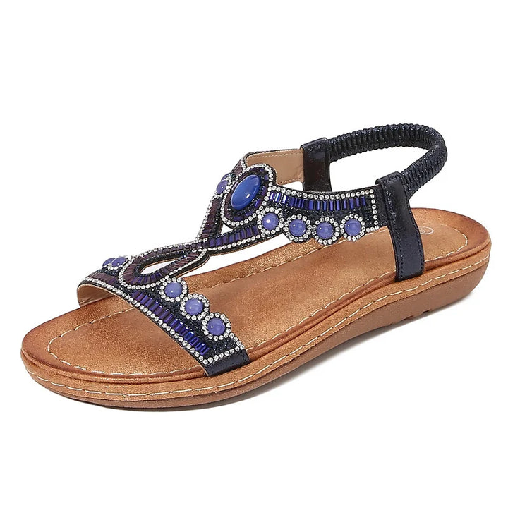 Strass Sandalen Damen | Glitzer Look | Trendy Sommerschuh | Flach & bequem-Luzern Mode