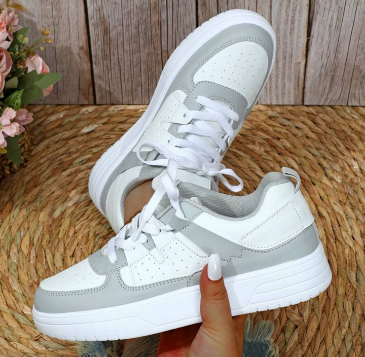 Damen Sneaker mit Komfortsohle und modernem Design-Grau-35-Luzern Mode
