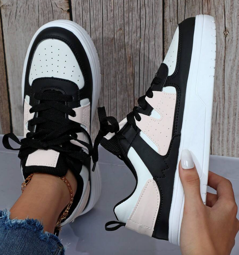 Damen Sneaker mit Komfortsohle und modernem Design-Schwarz Rosa-35-Luzern Mode