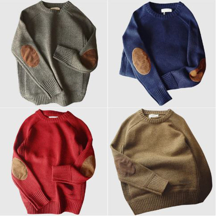 Herren Strickpullover mit Ellenbogen-Patches, Wintermode-Luzern Mode
