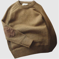 Herren Strickpullover mit Ellenbogen-Patches, Wintermode-Khaki-M-Luzern Mode