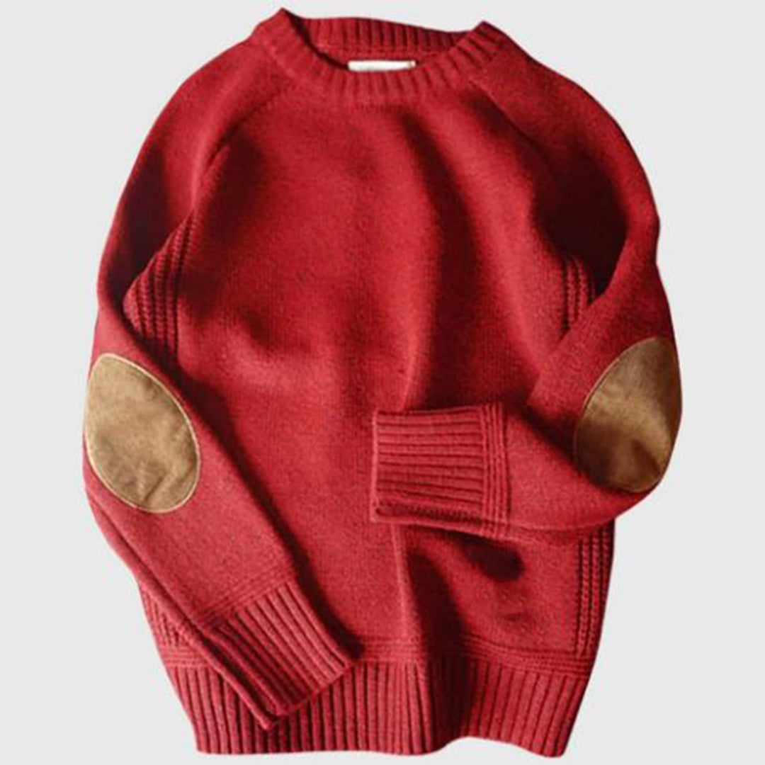 Herren Strickpullover mit Ellenbogen-Patches, Wintermode-Rot-M-Luzern Mode