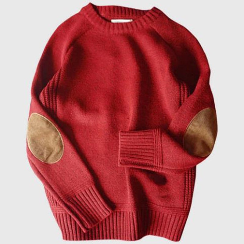 Herren Strickpullover mit Ellenbogen-Patches, Wintermode-Rot-M-Luzern Mode