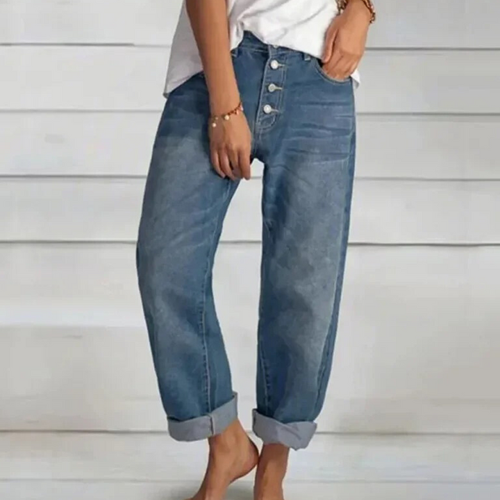 Damen Jeans hochtailliert mit Knopfleiste vorne bequem-Luzern Mode