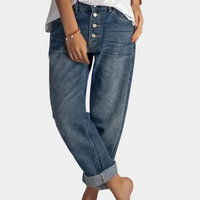 Damen Jeans hochtailliert mit Knopfleiste vorne bequem-Luzern Mode