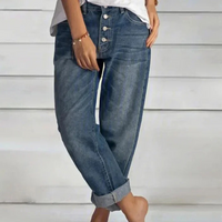 Damen Jeans hochtailliert mit Knopfleiste vorne bequem-32-Luzern Mode