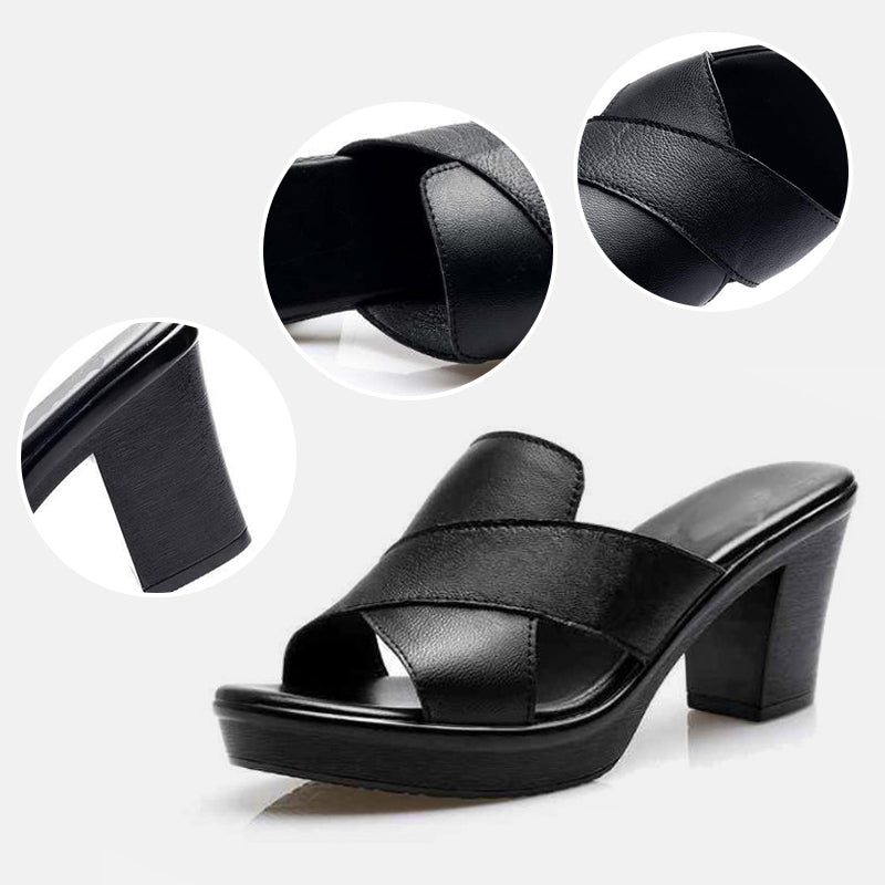 Damen Plateau-Sandaletten | Blockabsatz | Veganes Leder | Offen | 6cm-Luzern Mode