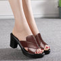 Damen Plateau-Sandaletten | Blockabsatz | Veganes Leder | Offen | 6cm-Weinrot-35-Luzern Mode