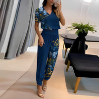 Puffärmel-Bluse | elastischer Hosenbund | bequemes Zweiteiler-Set | vielseitig tragbar-Blau-S-Luzern Mode