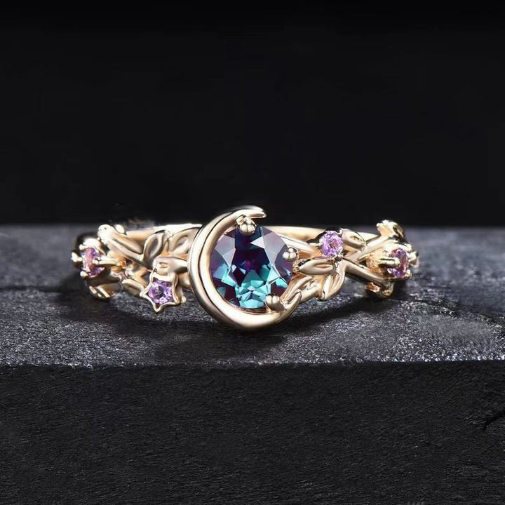 Verlobungsring mit Edelsteinen | Alexandrit | Amethyst | Gold | Silber-Gold-49mm-Luzern Mode